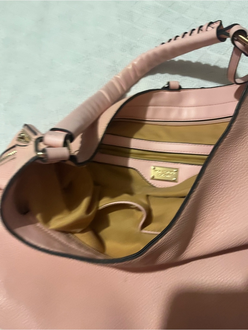 Michael Kors Blush Pink Pebbled Leather Hobo Bag with Gold Tone MK Charm - Picture 8 of 11